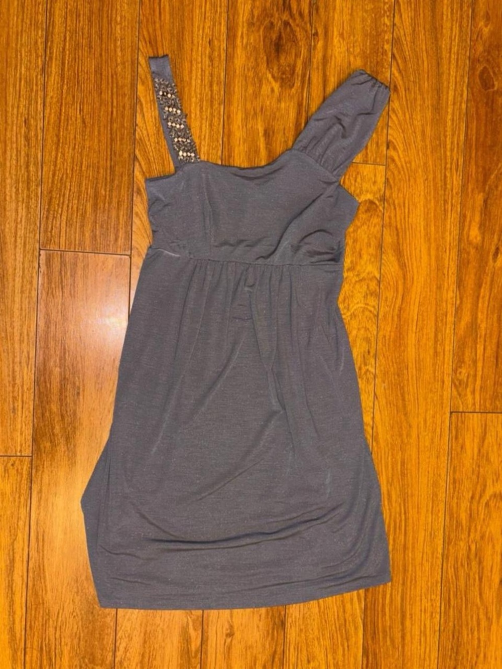 Women’s One-Shoulder Grey Dress with Embellished Strap